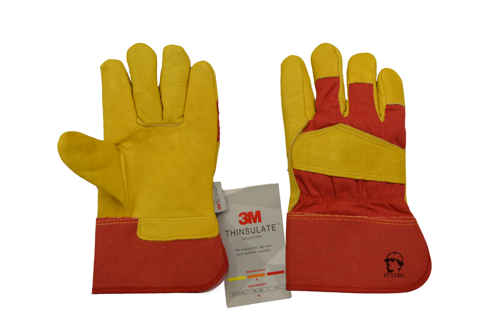 Перчатки "РосМарка" кожаные комбинированные (2401), желтый/красный, утеплитель Thinsulate