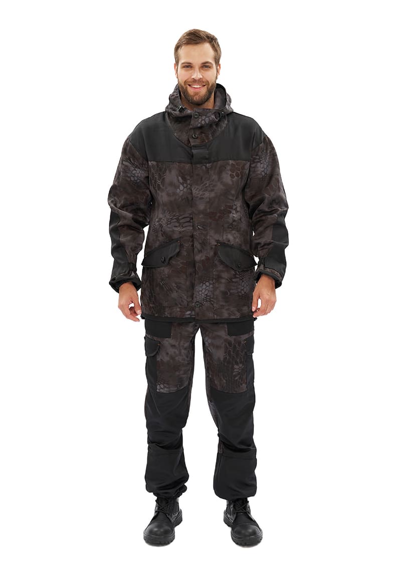 Костюм "ГОРКА-ГОРЕЦ" куртка/брюки, цвет: кмф "КМФ чёрный" / чёрный, ткань: Грета