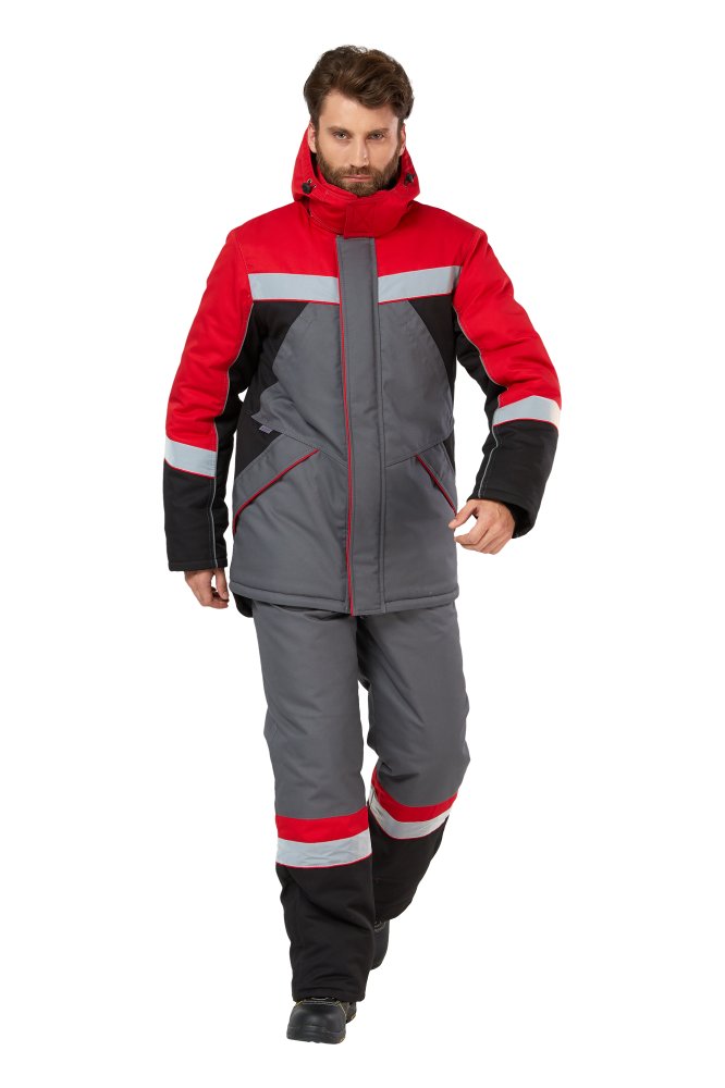 Костюм зимний рабочий мужской  "Памир" цвет серый/черный/красный