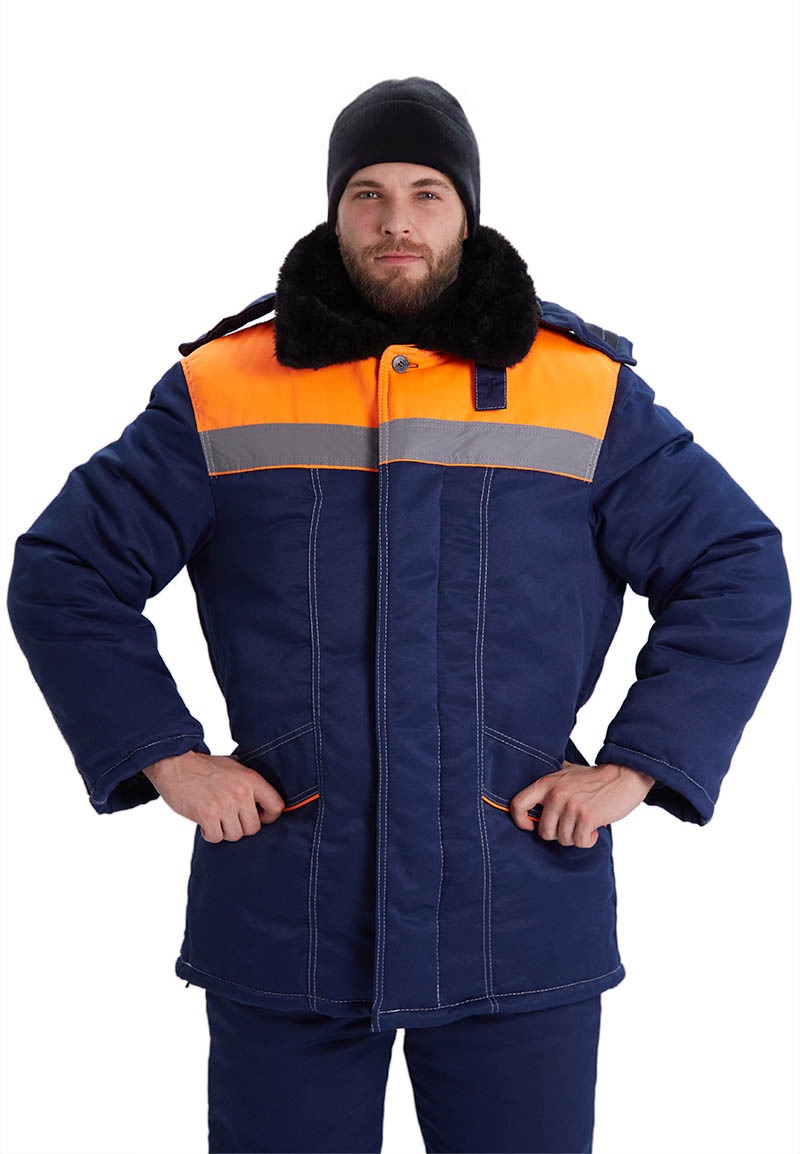Костюм зимний "ВЬЮГА" куртка/полукомб. цвет: т.синий/оранжевый
