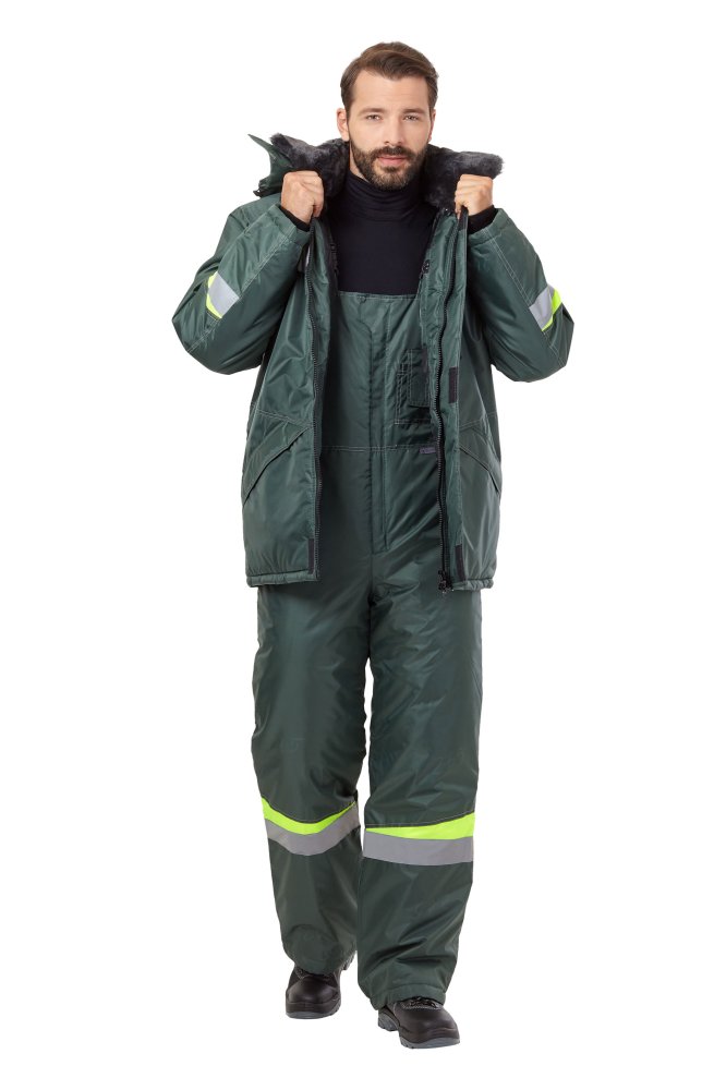 Костюм рабочий мужской зимний "Комфорт" цвет темно-зеленый/неоновый