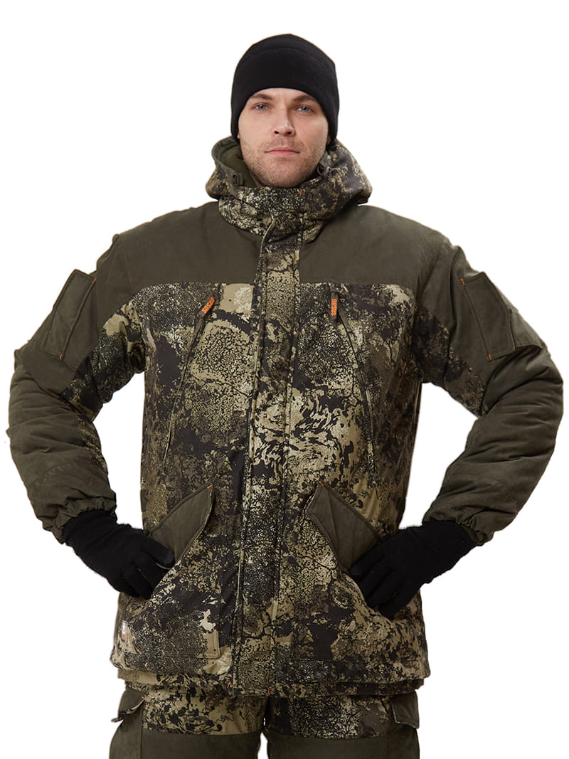Костюм зимний «ГЕРКОН» куртка/брюки, цвет: кмф "серая глина"/т.хаки, ткань: Алова/Финляндия