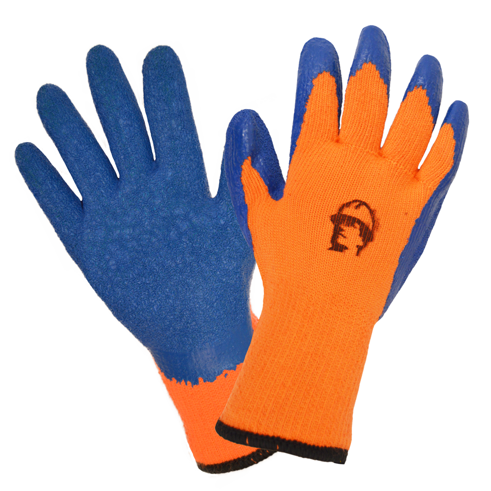 Перчатки "РосМарка" акриловые 7G с рельефным латексным покрытием, оранжевый/синий (120гр)
