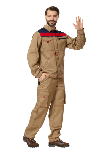 Куртка рабочая мужская летняя "Рольф 1" цвет бежевый/темно-синий/красный