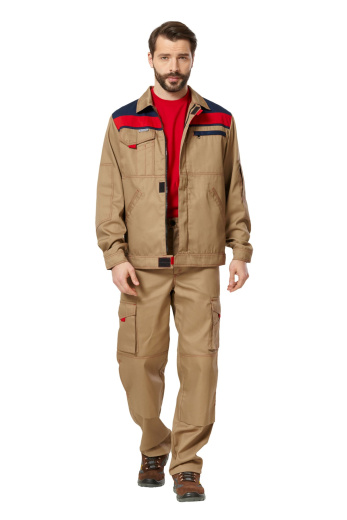 Куртка рабочая мужская летняя "Рольф 1" цвет бежевый/темно-синий/красный