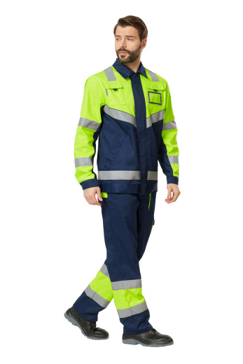 Костюм сигнальный рабочий мужской летний "Илион" цвет желтый/темно-синий