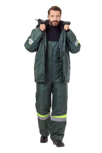 Костюм рабочий мужской зимний "Комфорт" цвет темно-зеленый/неоновый