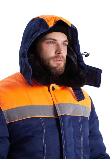 Костюм зимний "ВЬЮГА" куртка/полукомб. цвет: т.синий/оранжевый