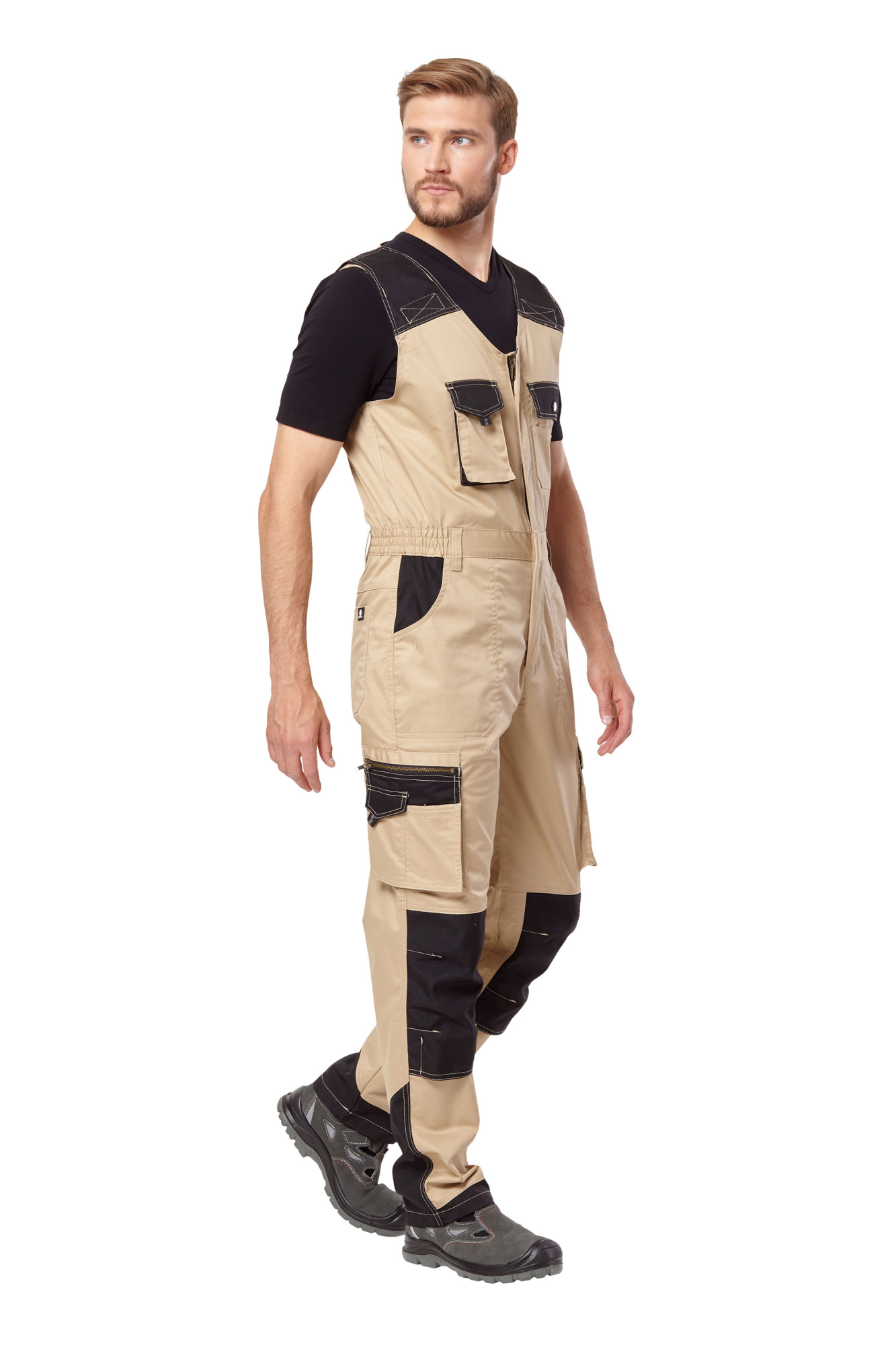 Полукомбинезон рабочий мужской летний "Velar" цвет бежевый/черный