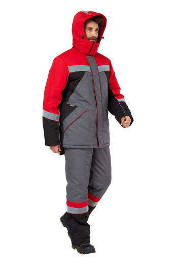 Костюм рабочий мужской зимний "Памир" цвет серый/черный/красный