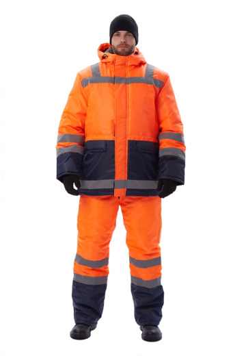 Костюм зимний "СКАНДИН-ДОРОЖНЫЙ" куртка/полукомб. цвет: оранжевый/т.синий