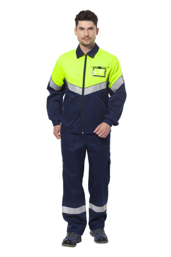 Куртка рабочая мужская летняя "Илион" цвет синий/неоновый