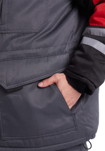 Костюм зимний "ЗИМНИК" куртка/брюки, цвет: т.серый/черный/красный