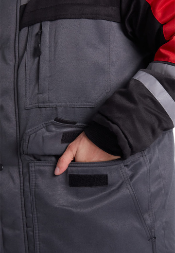 Костюм зимний "ЗИМНИК" куртка/брюки, цвет: т.серый/черный/красный