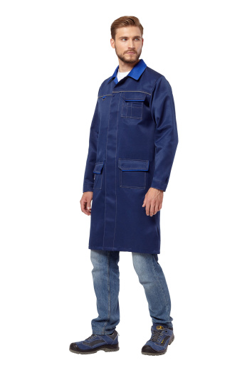  Халат рабочий мужской летний/демисезонный "Страйк" цвет василек/темно-синий