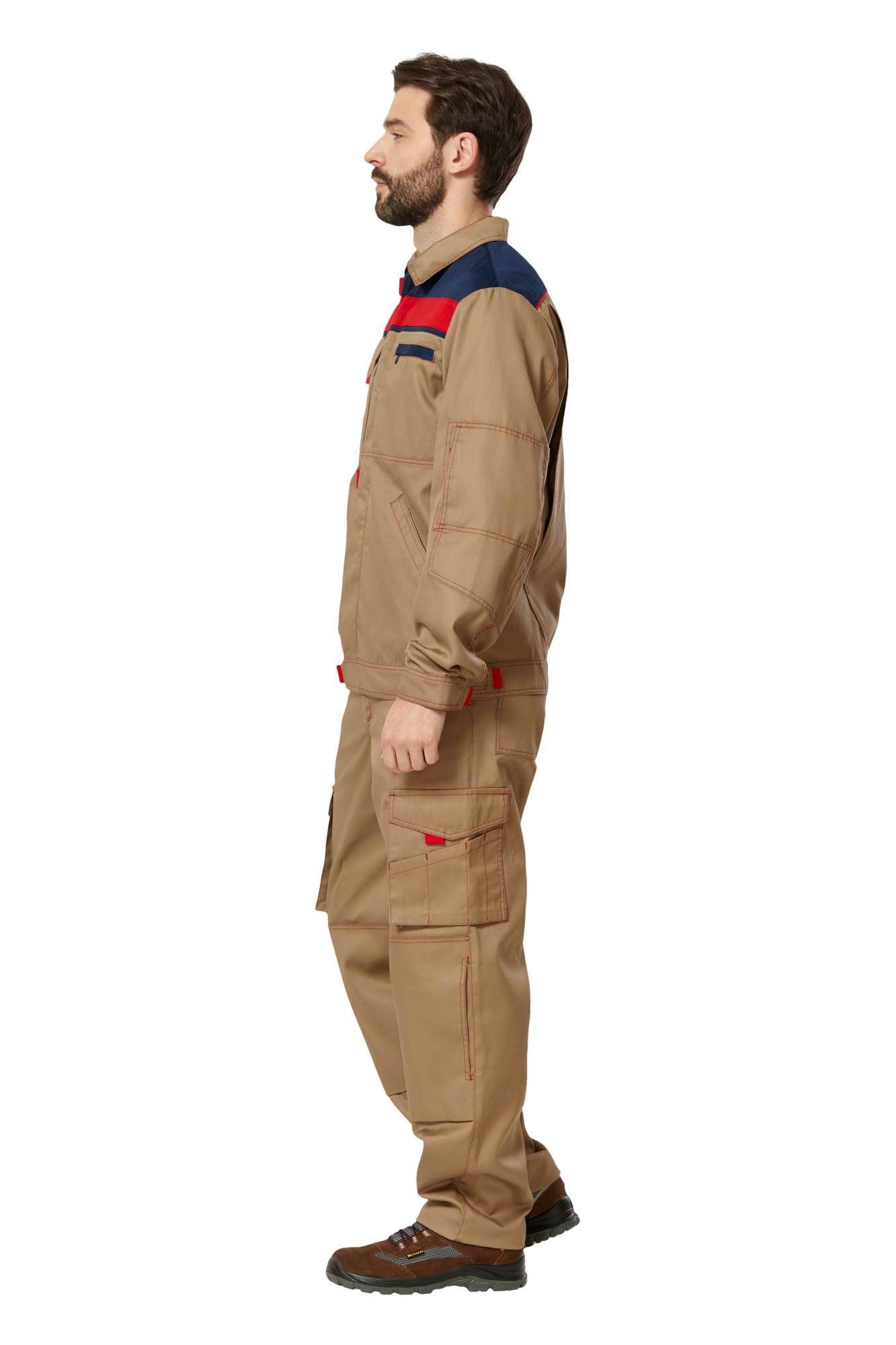 Куртка рабочая мужская летняя "Рольф 1" цвет бежевый/темно-синий/красный