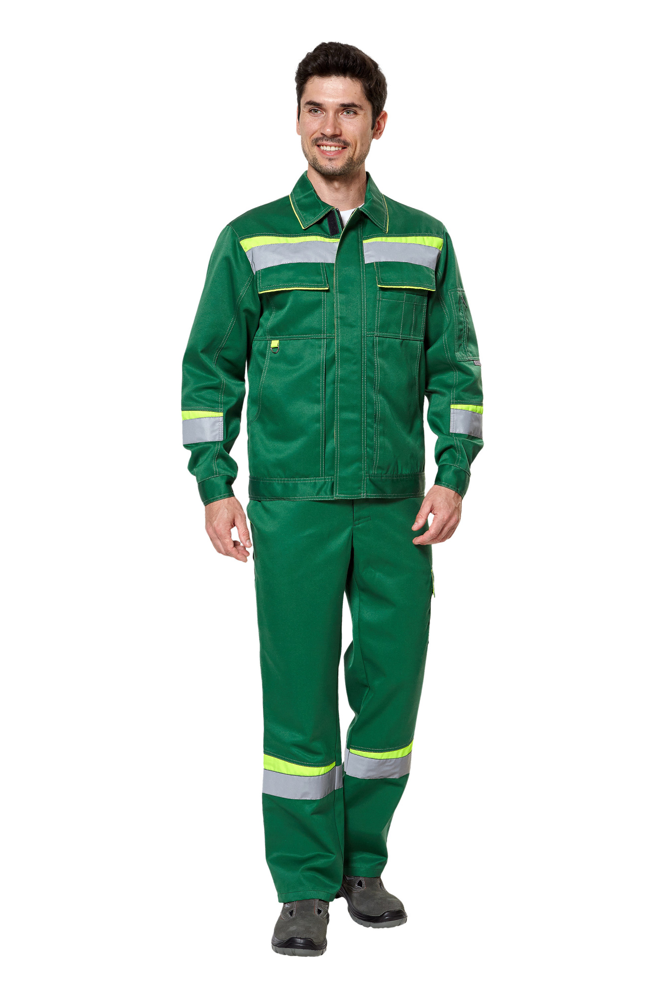 Костюм рабочий мужской летний "Комфорт 2" зеленый/неоновый