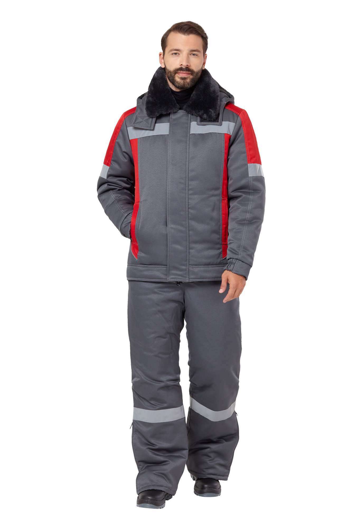 Костюм рабочий мужской зимний "Страйк" цвет серый/красный