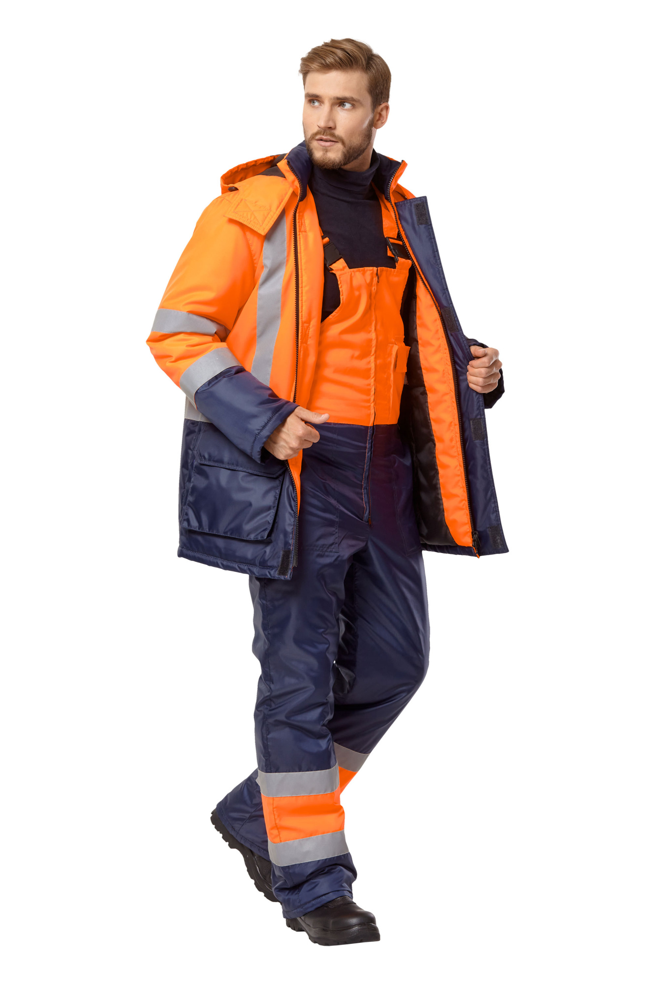 Костюм сигнальный рабочий мужской "Спектр" с СОП цвет оранжевый/темно-синий